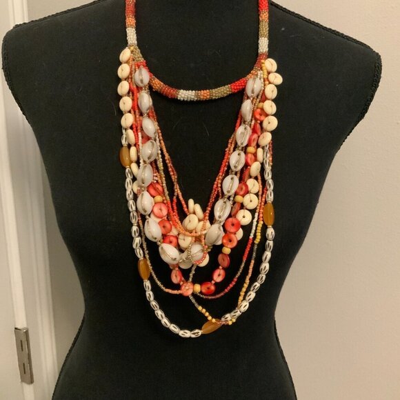 Chico's Novy Beaded Disc Warm Gold Tone Multi Strand Necklace - Picture 3 of 9